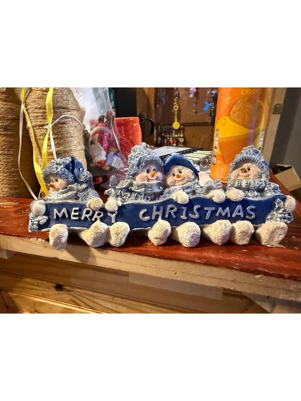 Vintage Merry Christmas Snowman Figurine Decoration